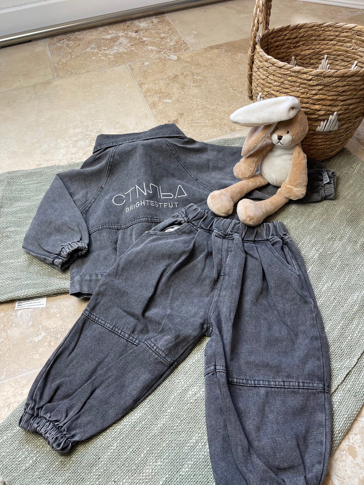 Ensemble sportwear garçon – veste en jean, pantalon cargo et pull manches longues